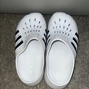 Adidas White and Black Sandals with Perforated Design